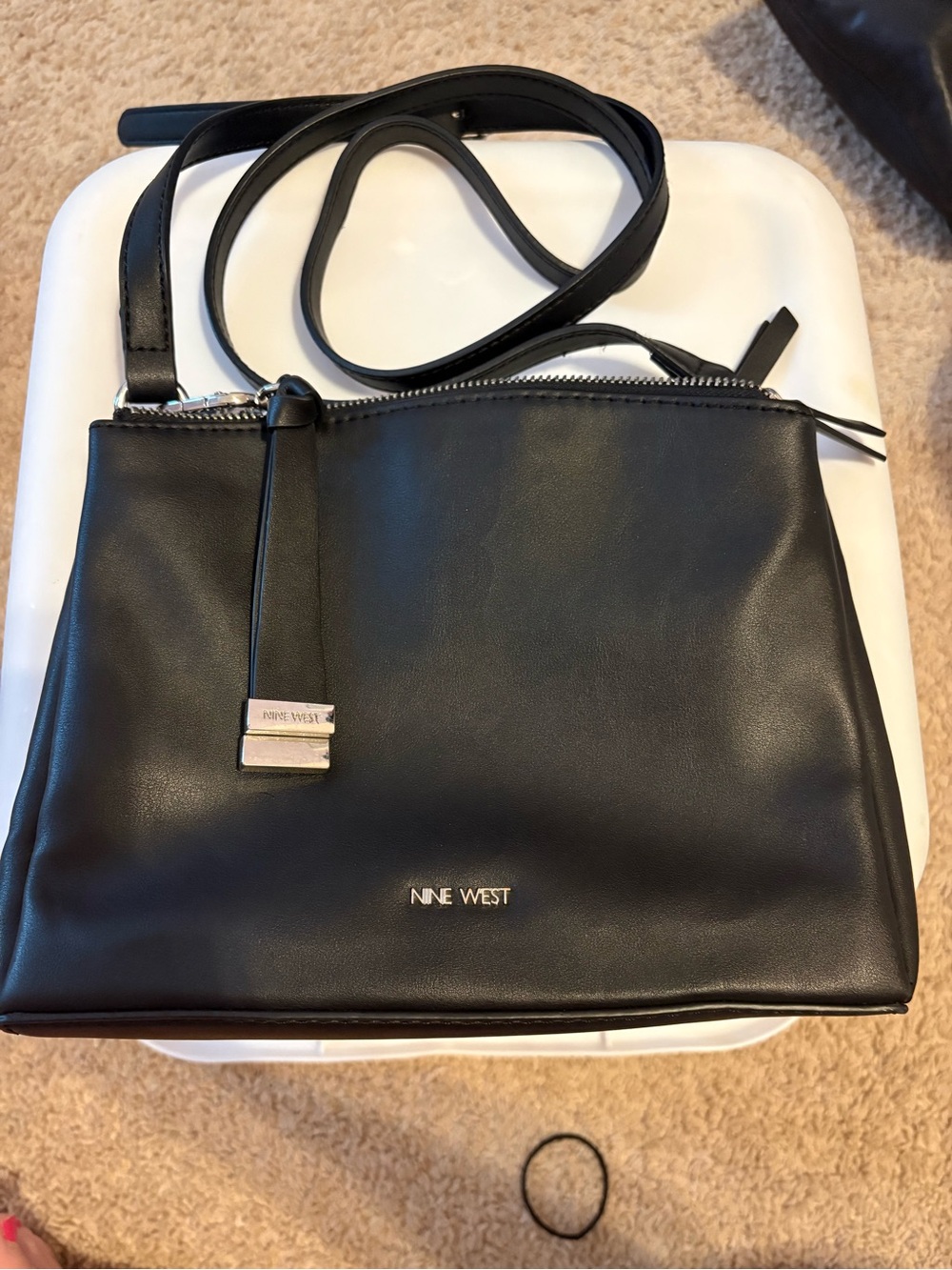 Nine West Black Faux Leather Crossbody with Silver Hardware
